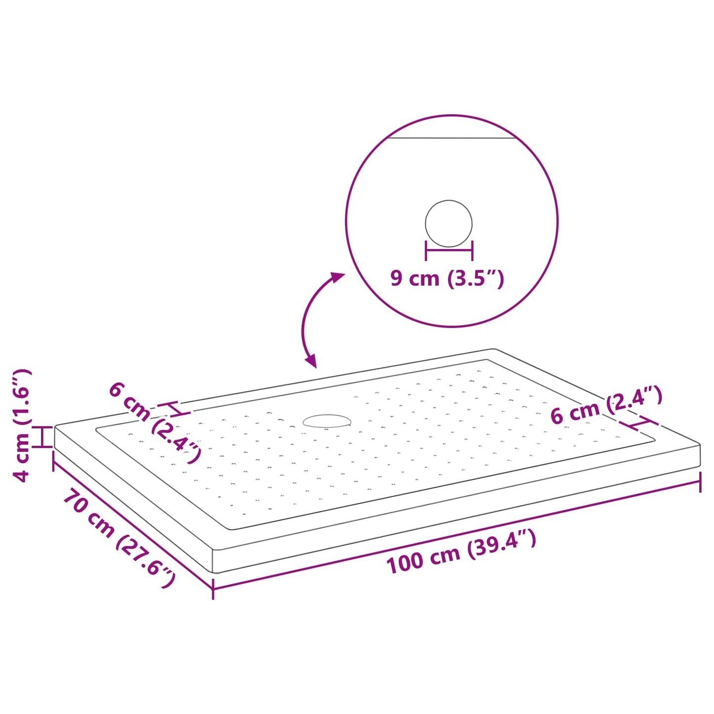Brusebund Tray med Dots 100 x 70 x 4 cm ABS Sort