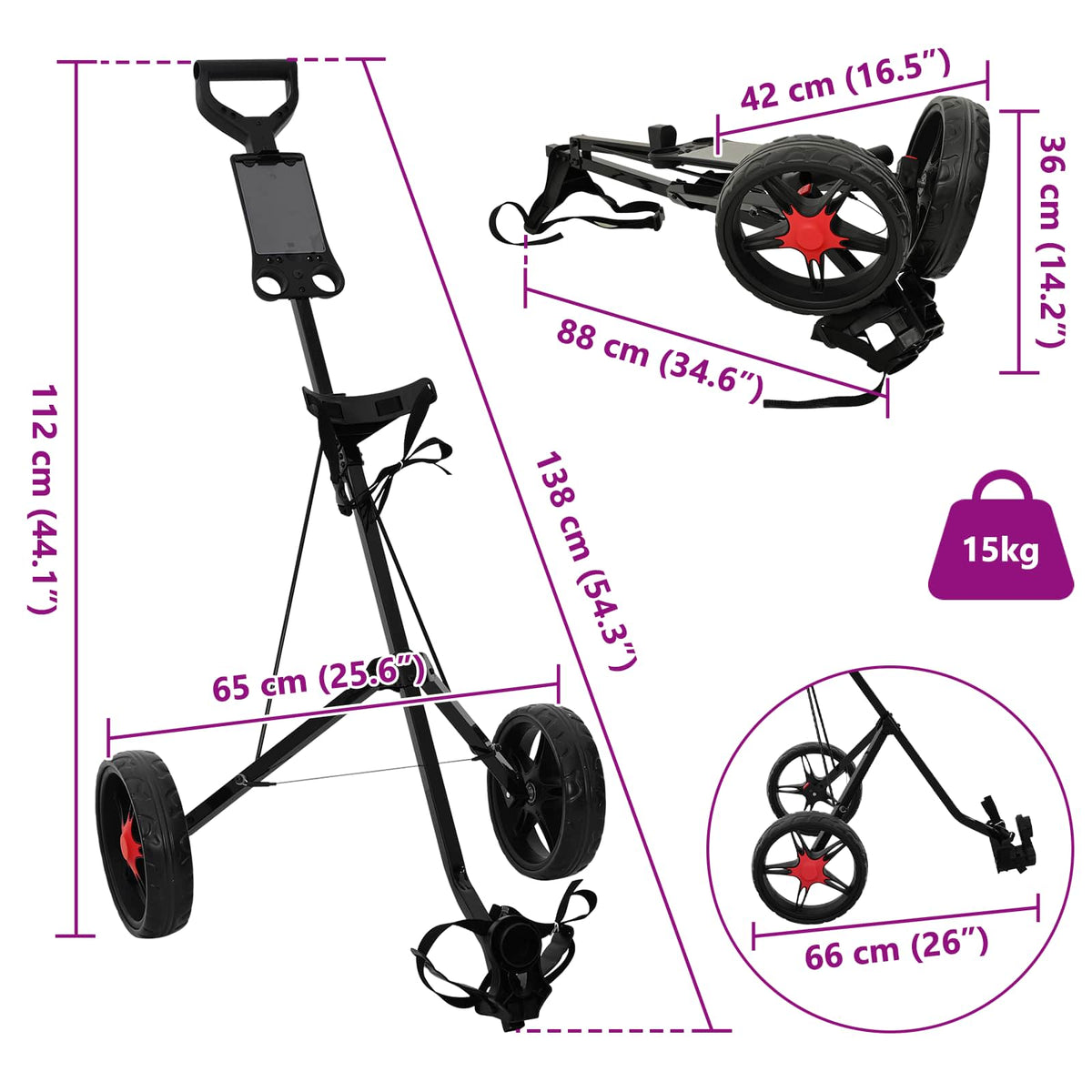 Golf Trolley Sort Jern Sammenklappelig