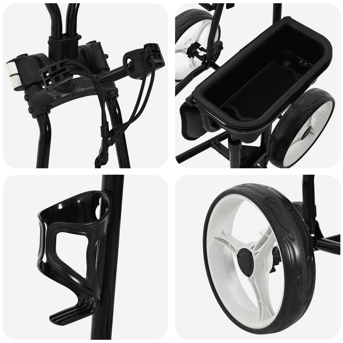 Golf Trolley med sæde Sort og Hvid Jern Sammenklappelig