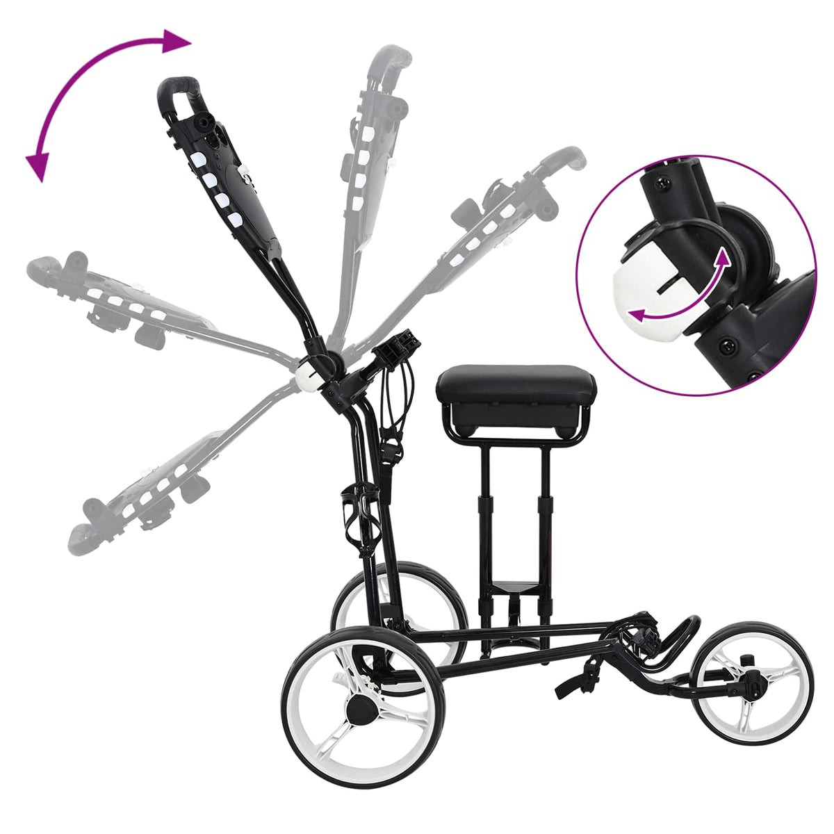 Golf Trolley med sæde Sort og Hvid Jern Sammenklappelig