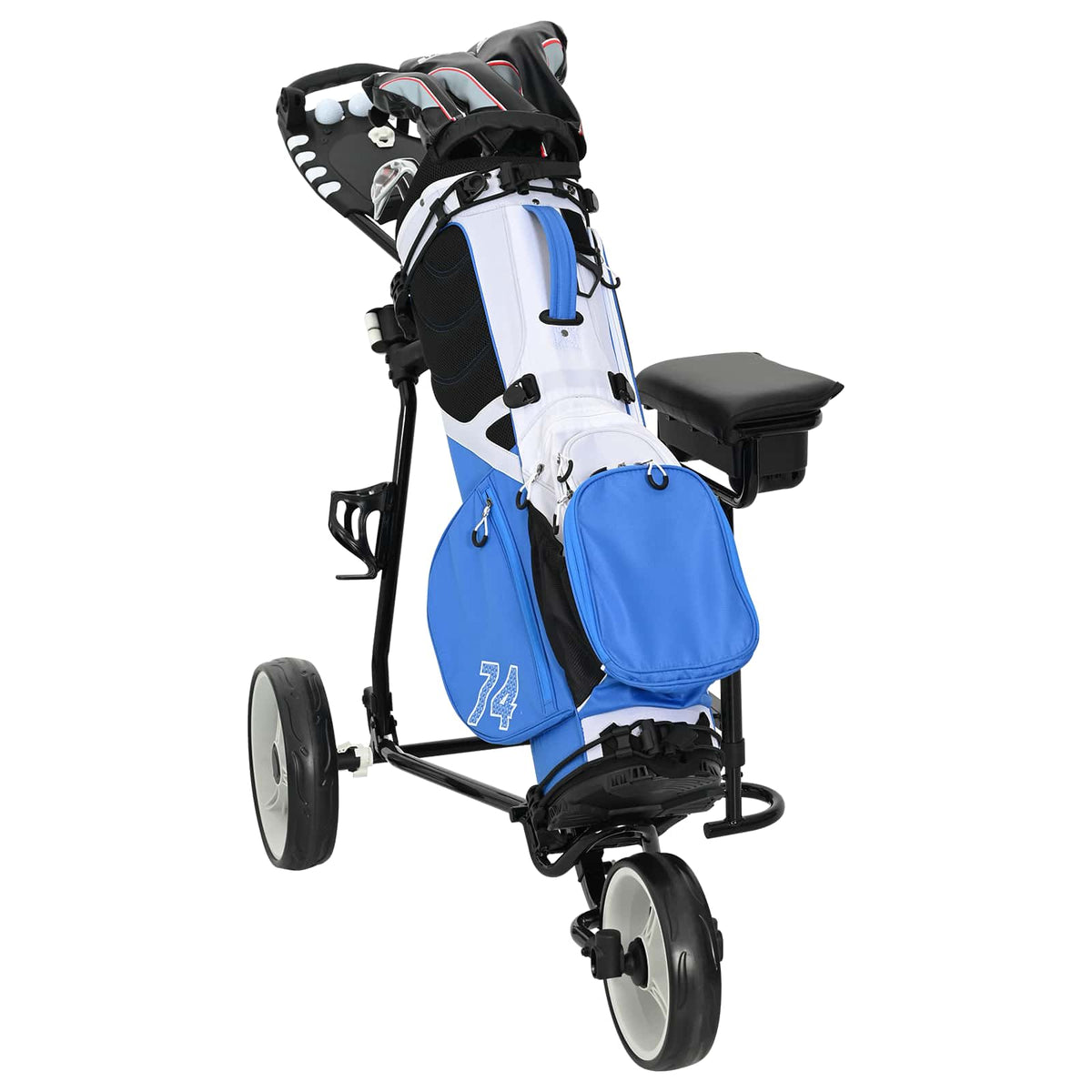 Golf Trolley med sæde Sort og Hvid Jern Sammenklappelig