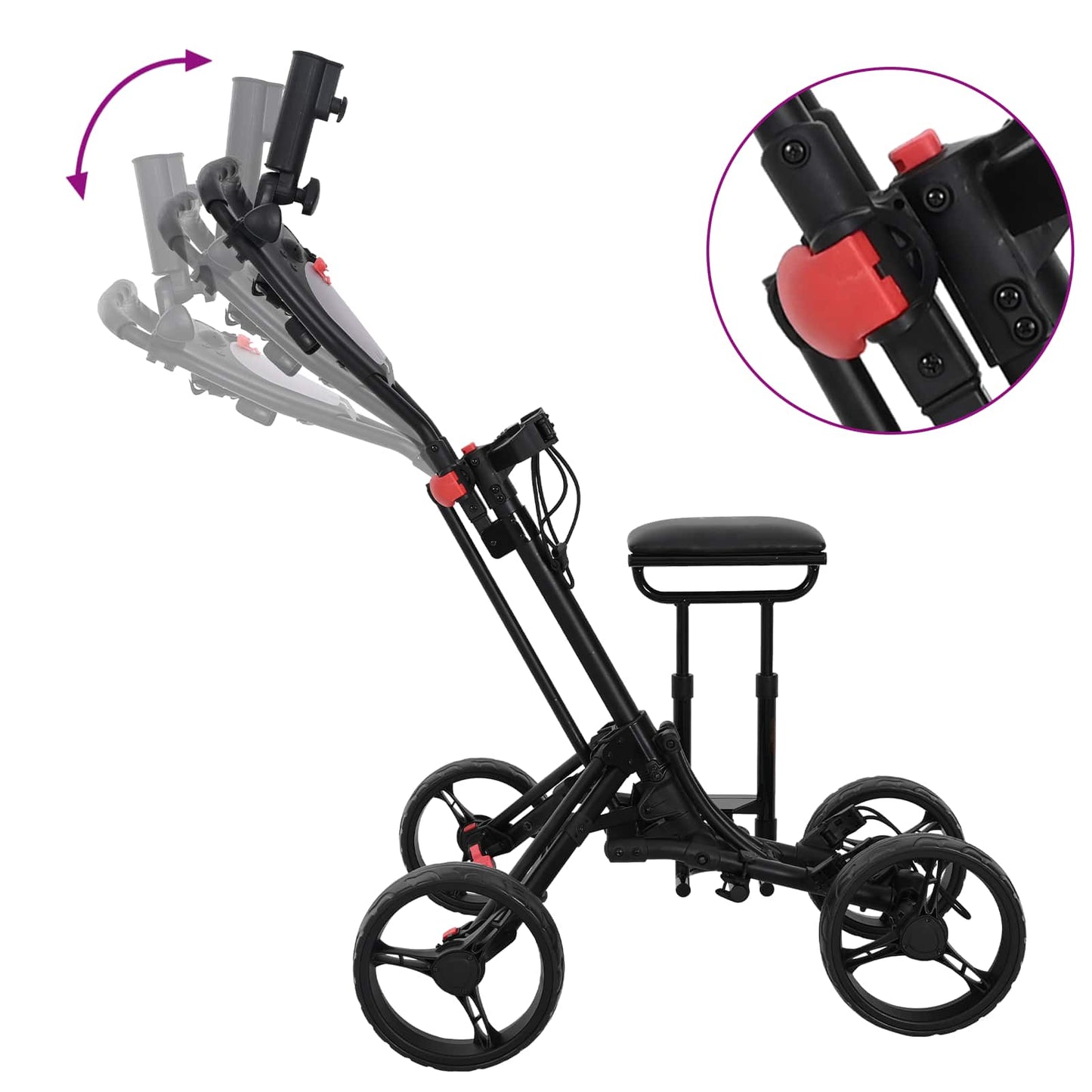 Golf Trolley med sæde Sort Aluminium Sammenklappelig