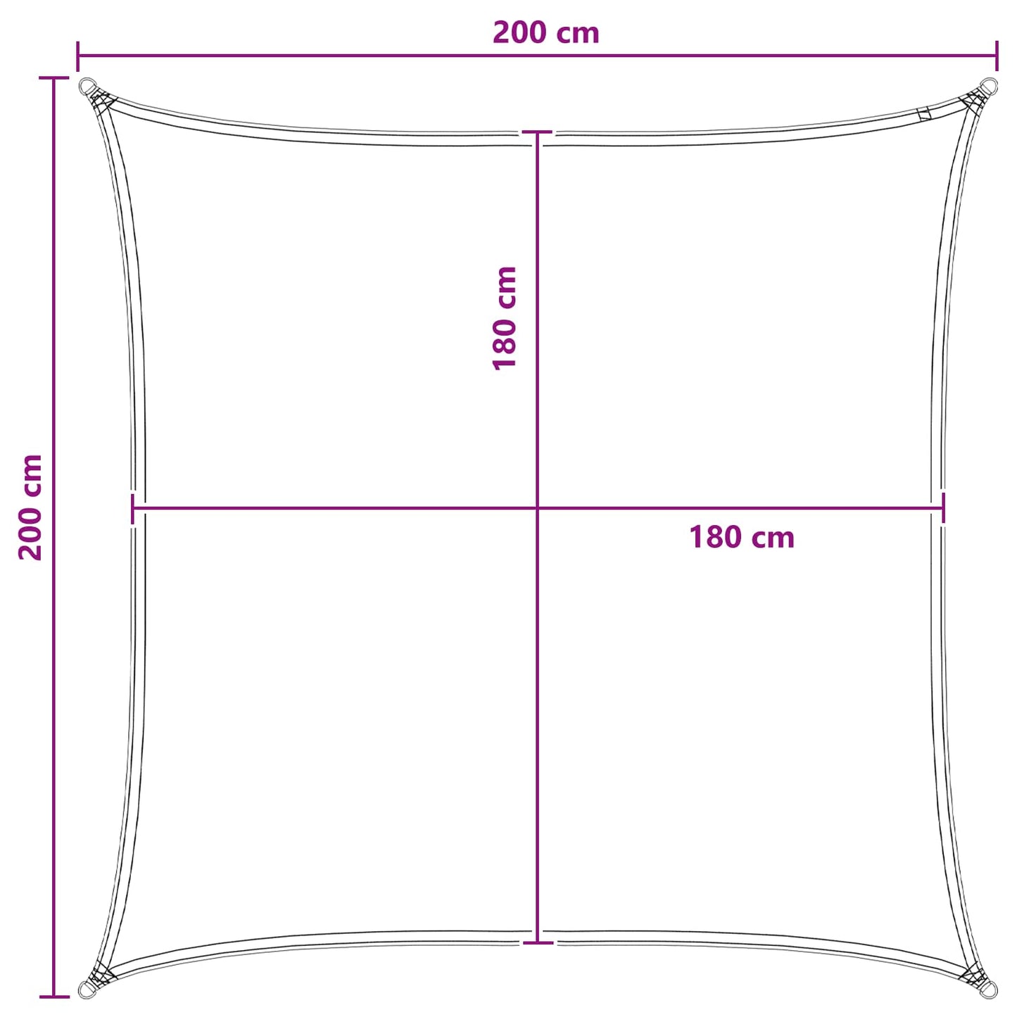 Solsejl Anthracit og hvid 2 x 2 m HDPE