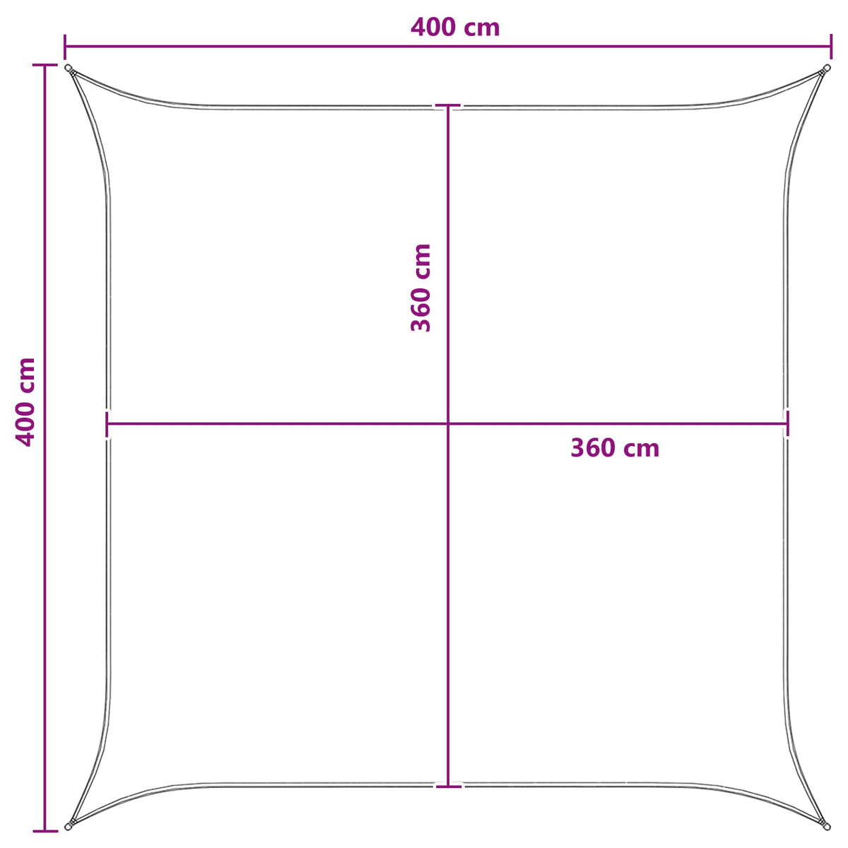 Solsejl Anthracit og hvid 4 x 4 m HDPE