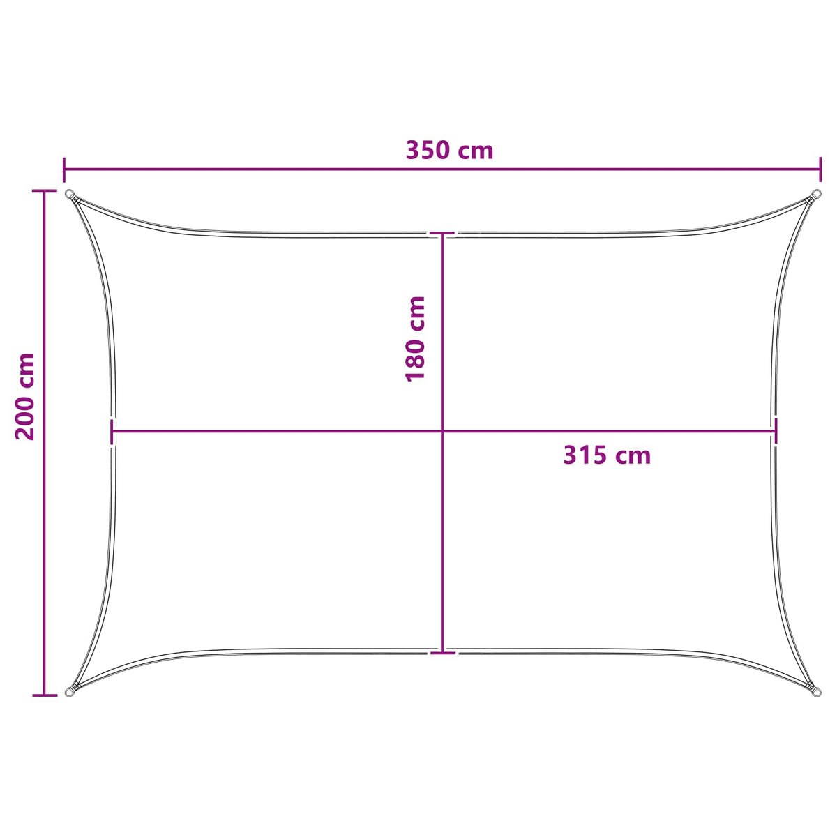 Solsejl 2 x 3,5 m HDPE Rektangulær Anthracit og hvid