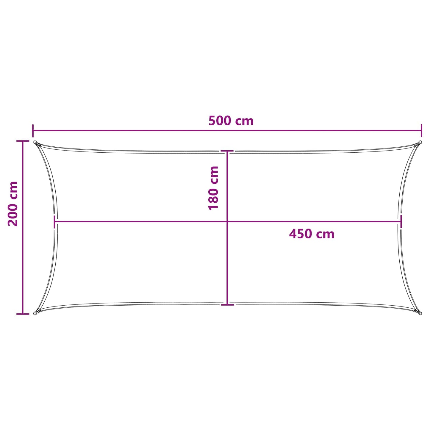 Solsejl 2 x 5 m HDPE Rektangulær Anthracit og hvid