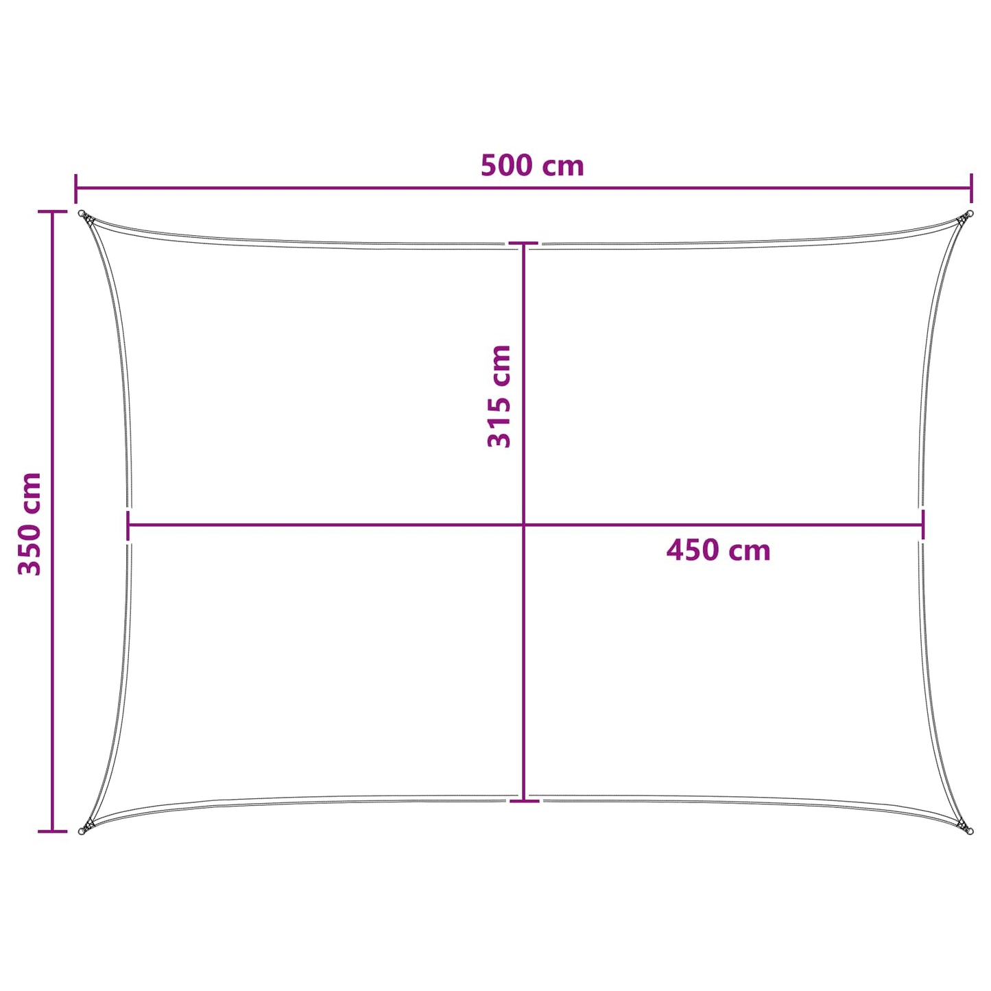 Solsejl 3,5 x 5 m HDPE Rektangulær Gul og Hvid