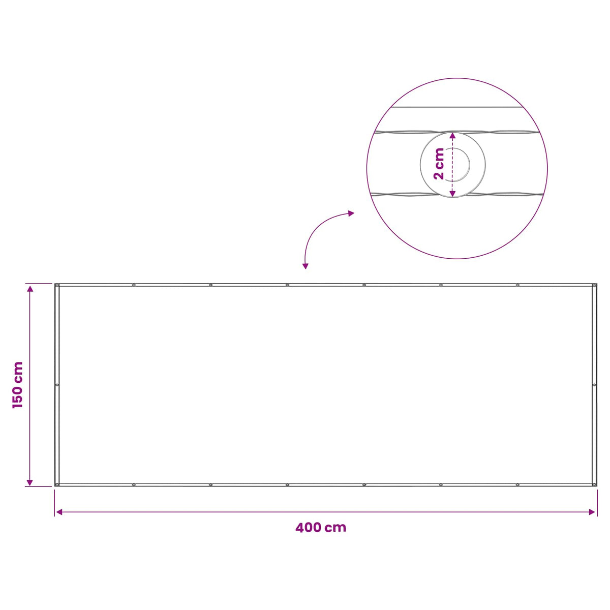 Balkon Afskærmning 150 x 400 cm Stof med PU-belægning Hvid