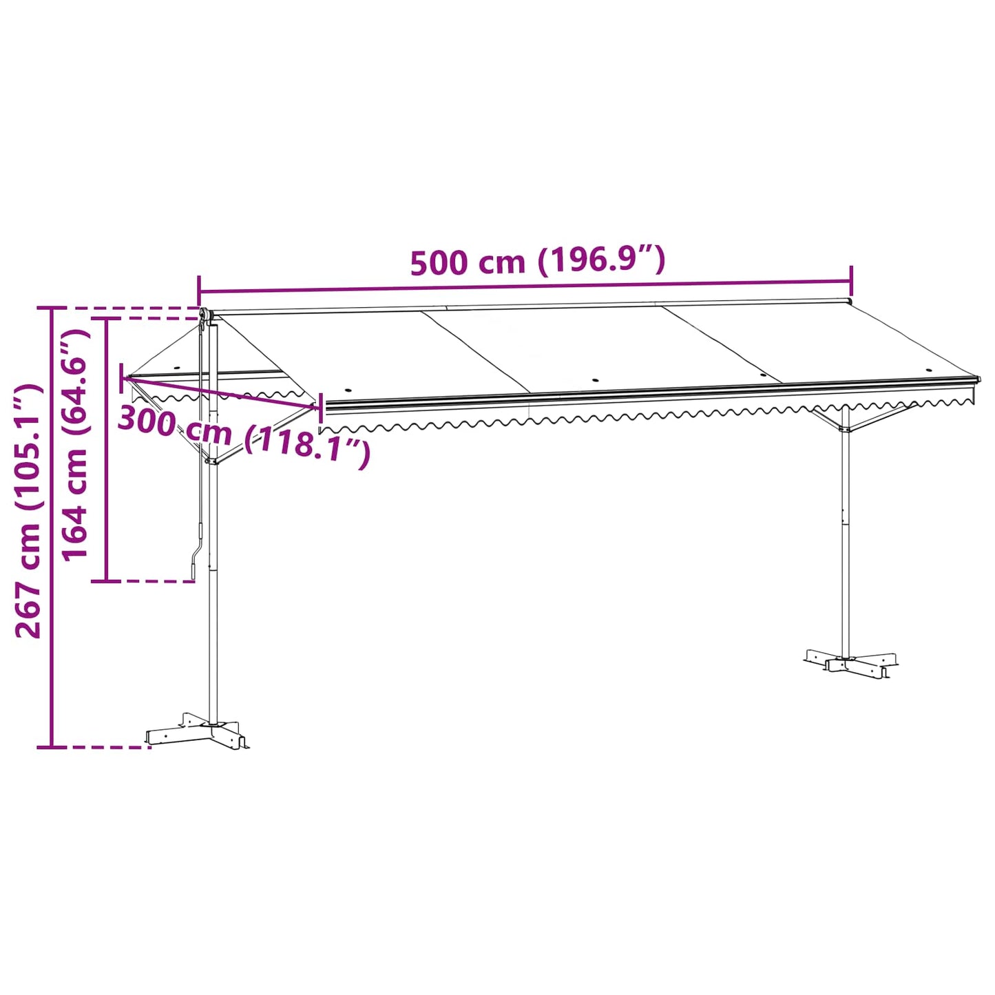 Fritstående markise 5 x 3 m Polyester Antracit