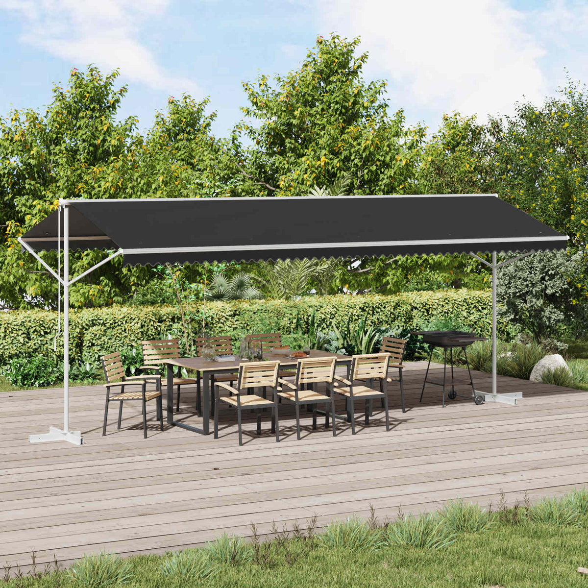 Fritstående markise 6 x 3 m Polyester Antracit