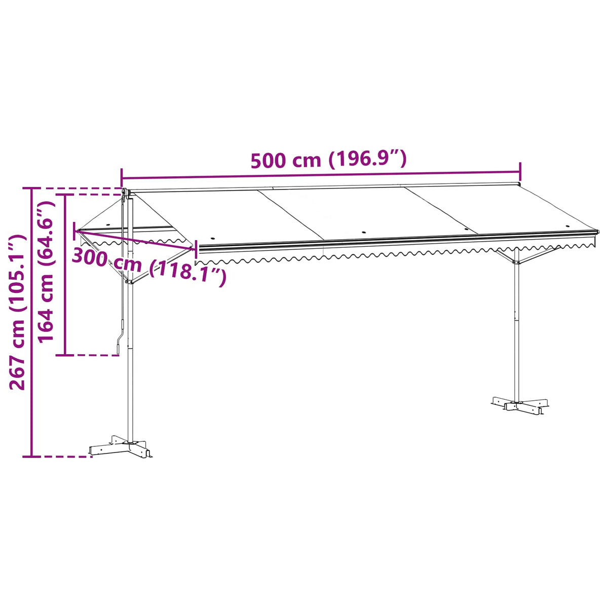 Fritstående markise 5 x 3 m Polyester Grå