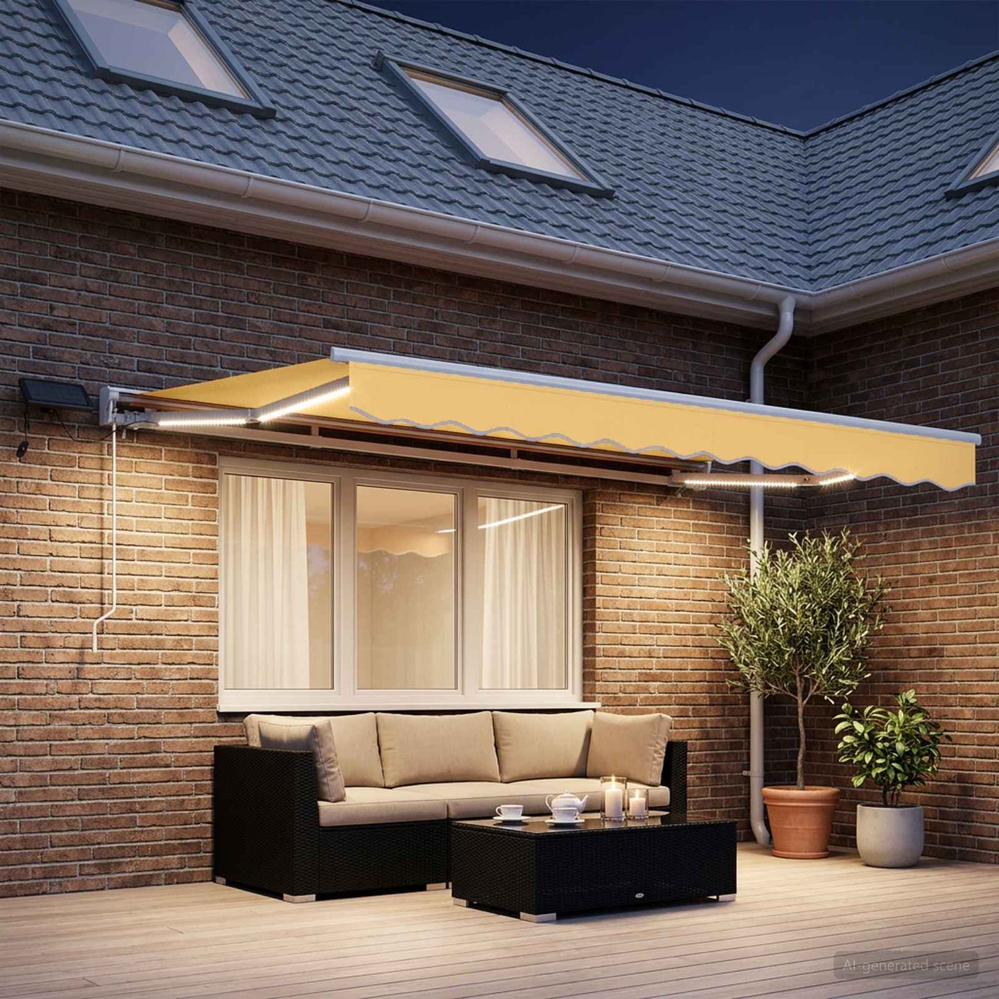 Manuel markise-ramme med LED-lys Sandfarvet 3,5 x 2 m