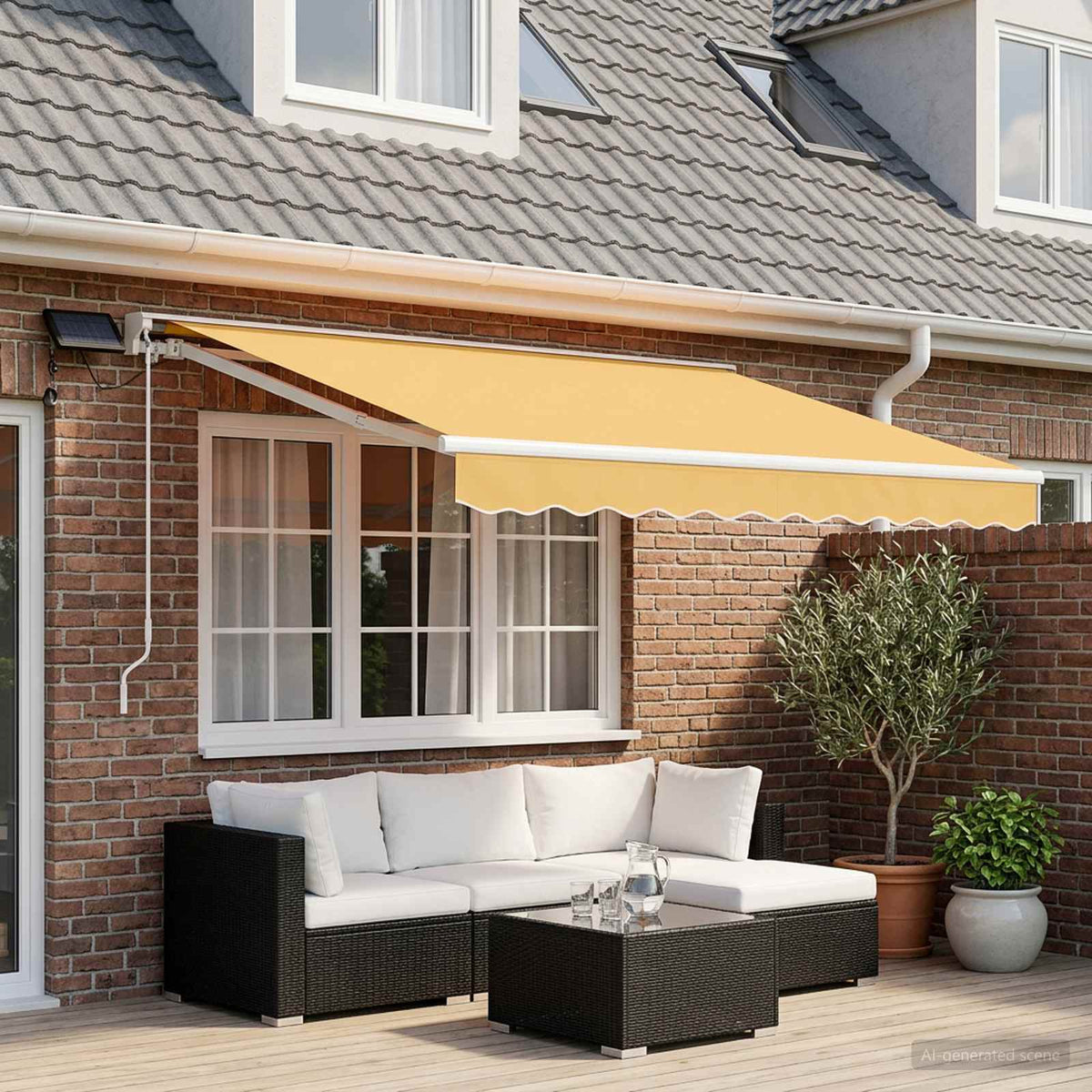 Manuel markise-ramme med LED-lys Sandfarvet 3,5 x 2 m