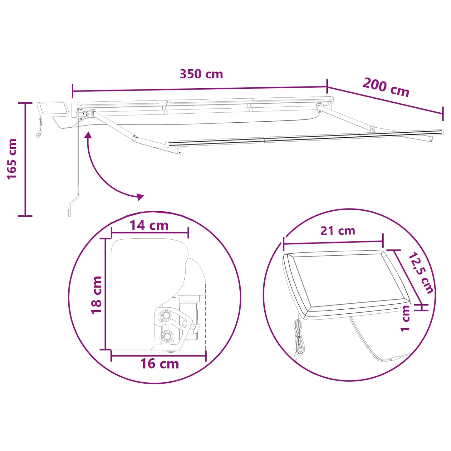Manuel markise-ramme med LED-lys Sandfarvet 3,5 x 2 m