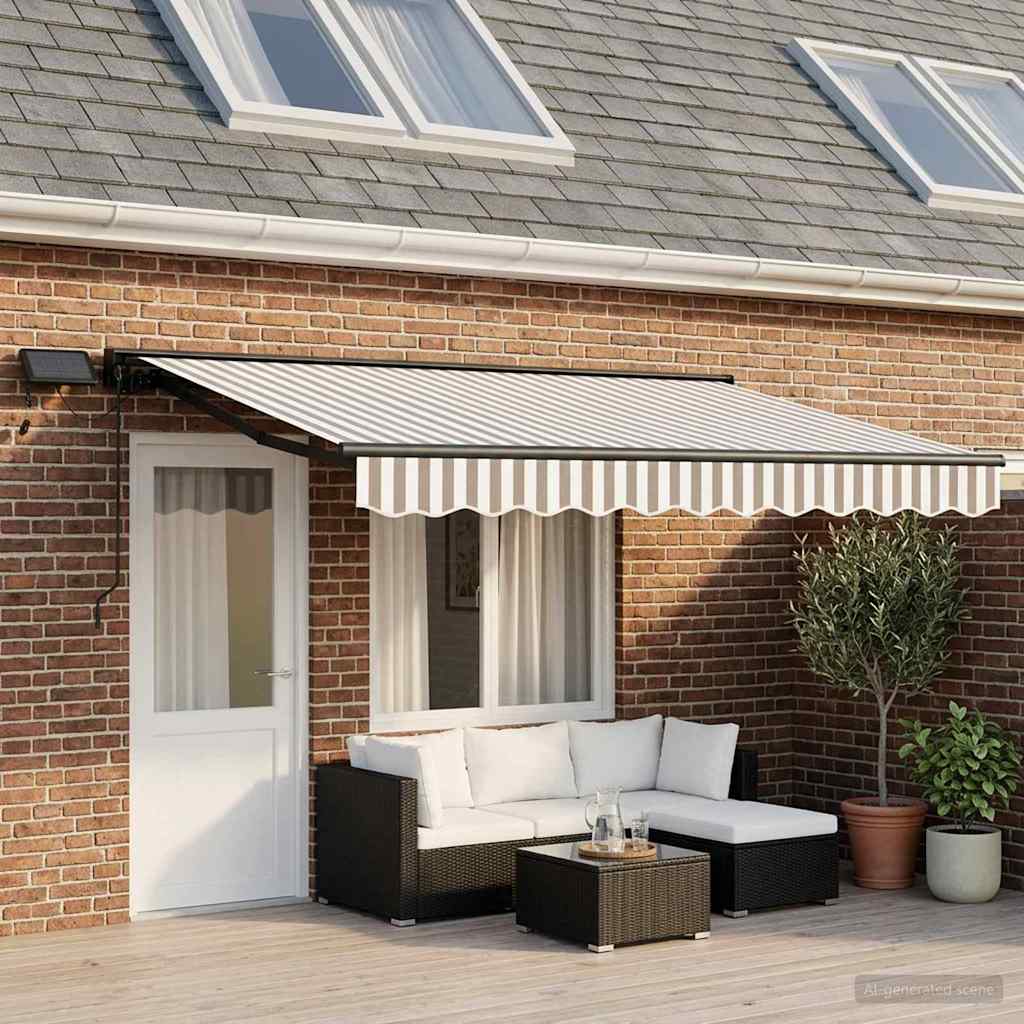 Manuel markise-ramme med LED-lys Lys Grå og Hvid 5 x 3 m