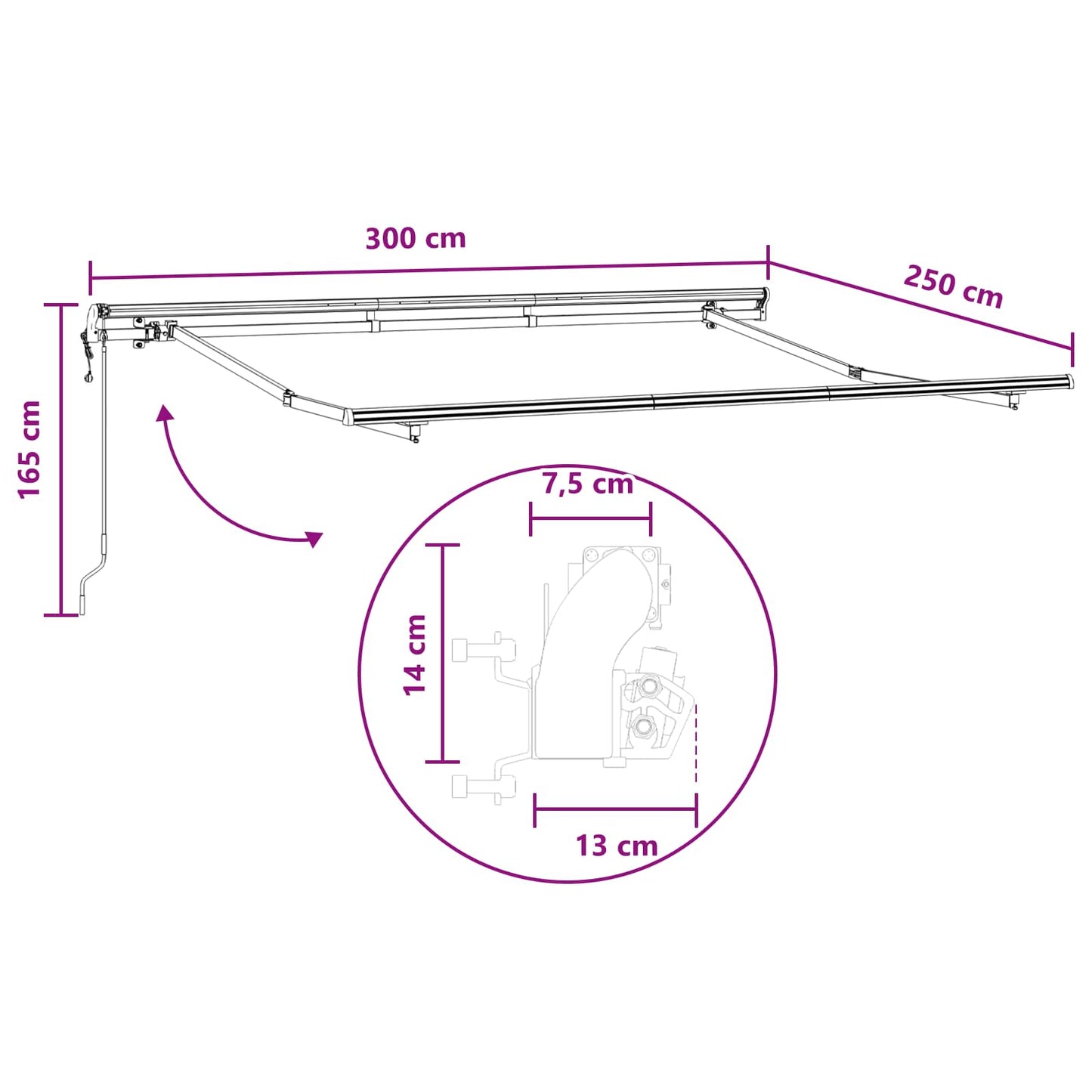 Udtrækkelig markise Lys Grå og Hvid 300 x 250 cm