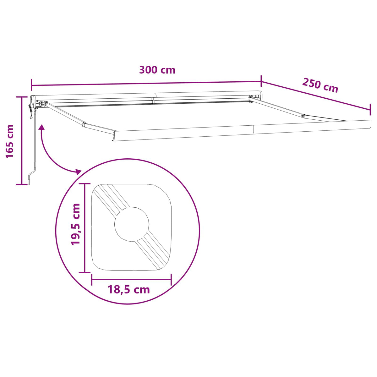 Udtrækkelig markise Lys Grå og Hvid 300 x 250 cm Stof og Metal