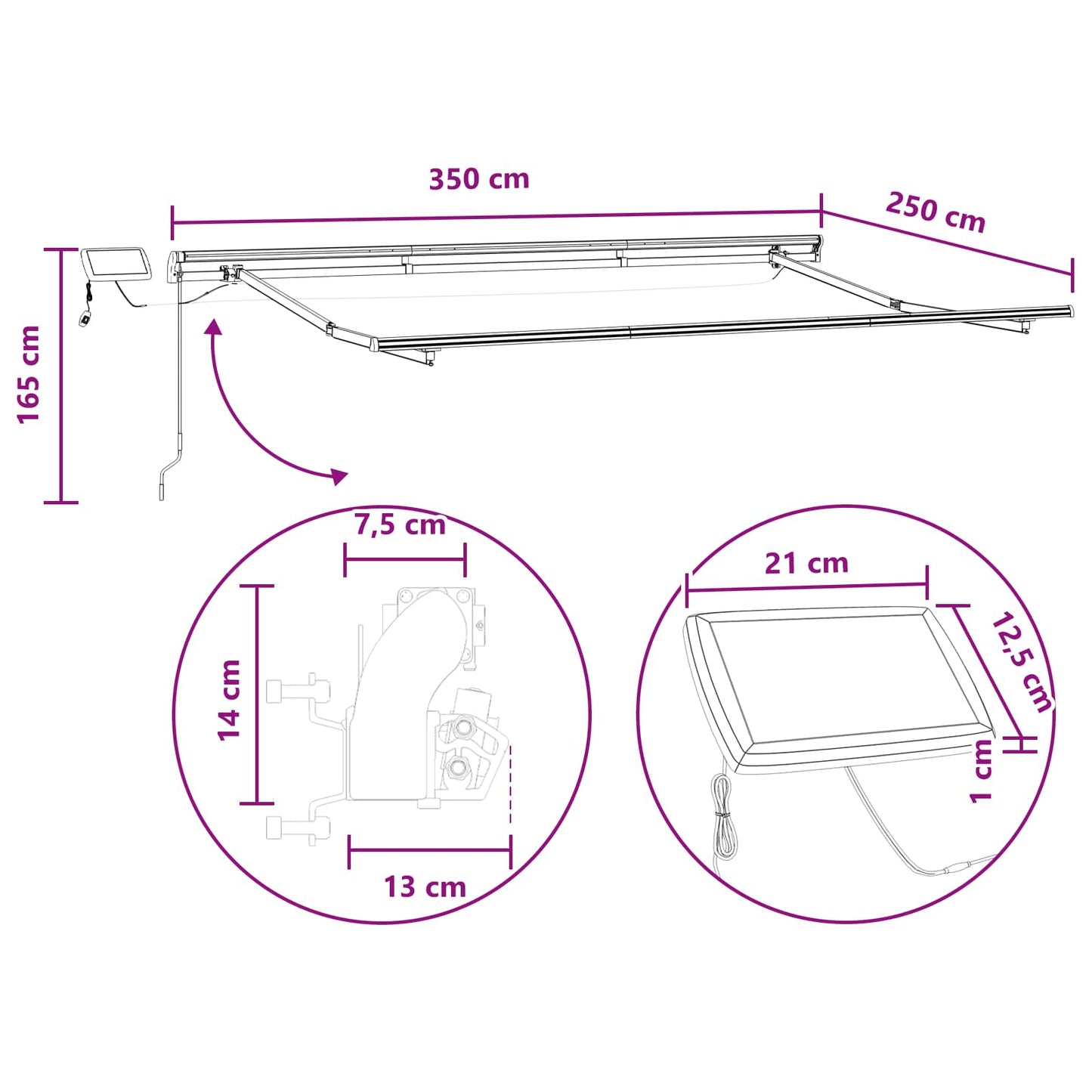 Udtrækkelig markise Lys Grå og Hvid 350 x 250 cm