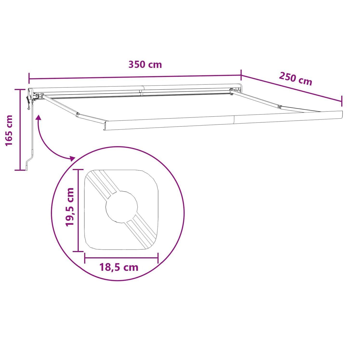 Udtrækkelig markise Lys Grå og Hvid 350 x 250 cm Stof og Metal