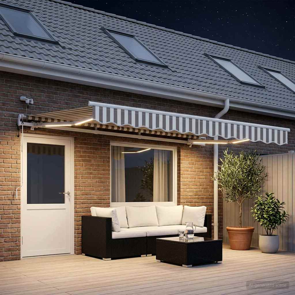 Udtrækkelig markise Lys Grå og Hvid 400 × 350 cm Polyester