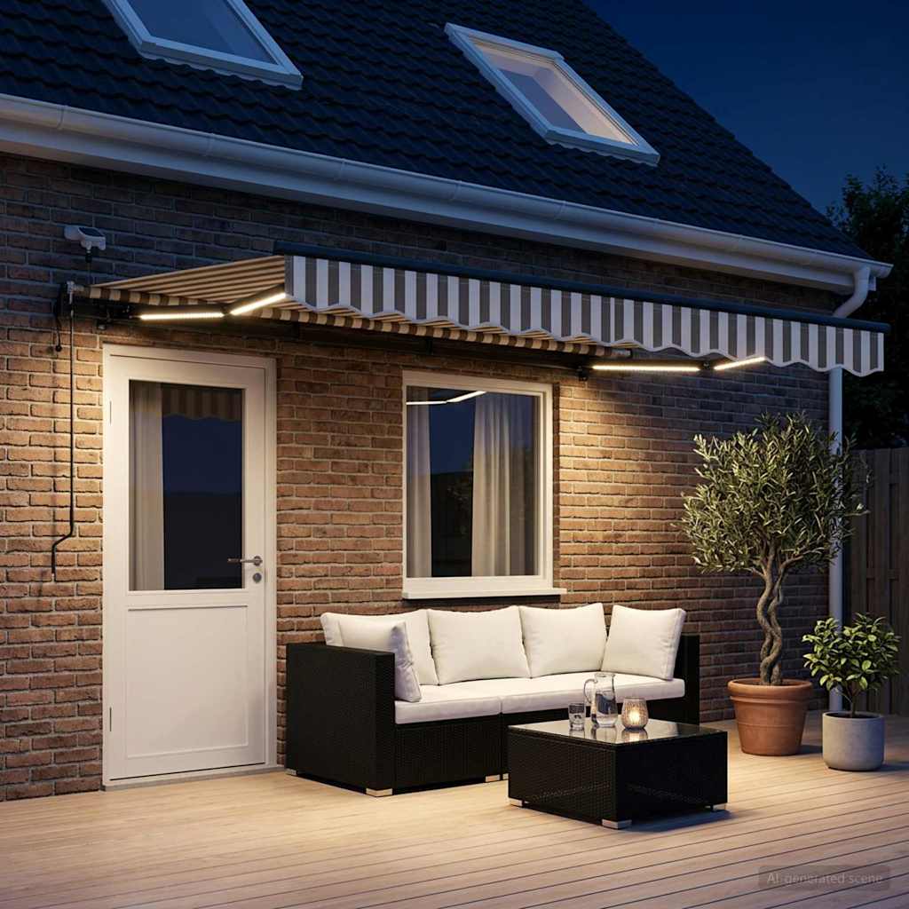 Udtrækkelig markise Lys Grå og Hvid 450 × 350 cm Polyester