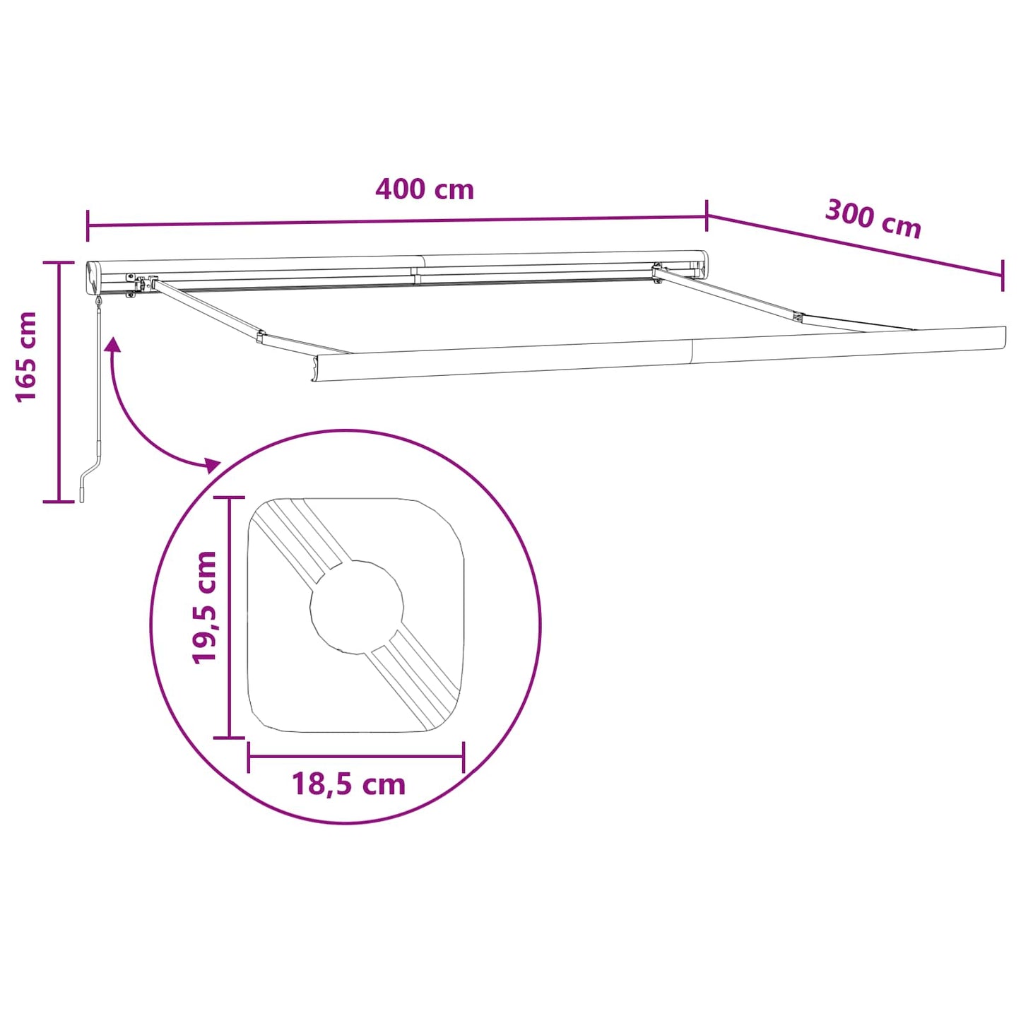 Udtrækkelig markise Lys Grå og Hvid 400 × 300 cm