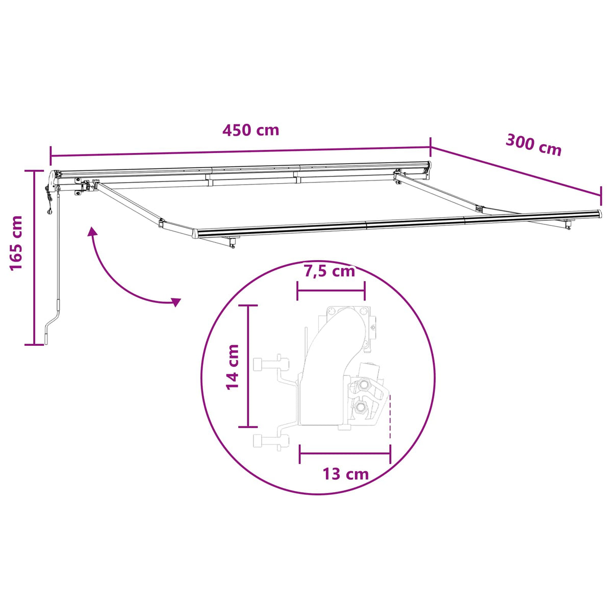 Udtrækkelig markise Lys Grå og Hvid 450 × 300 cm