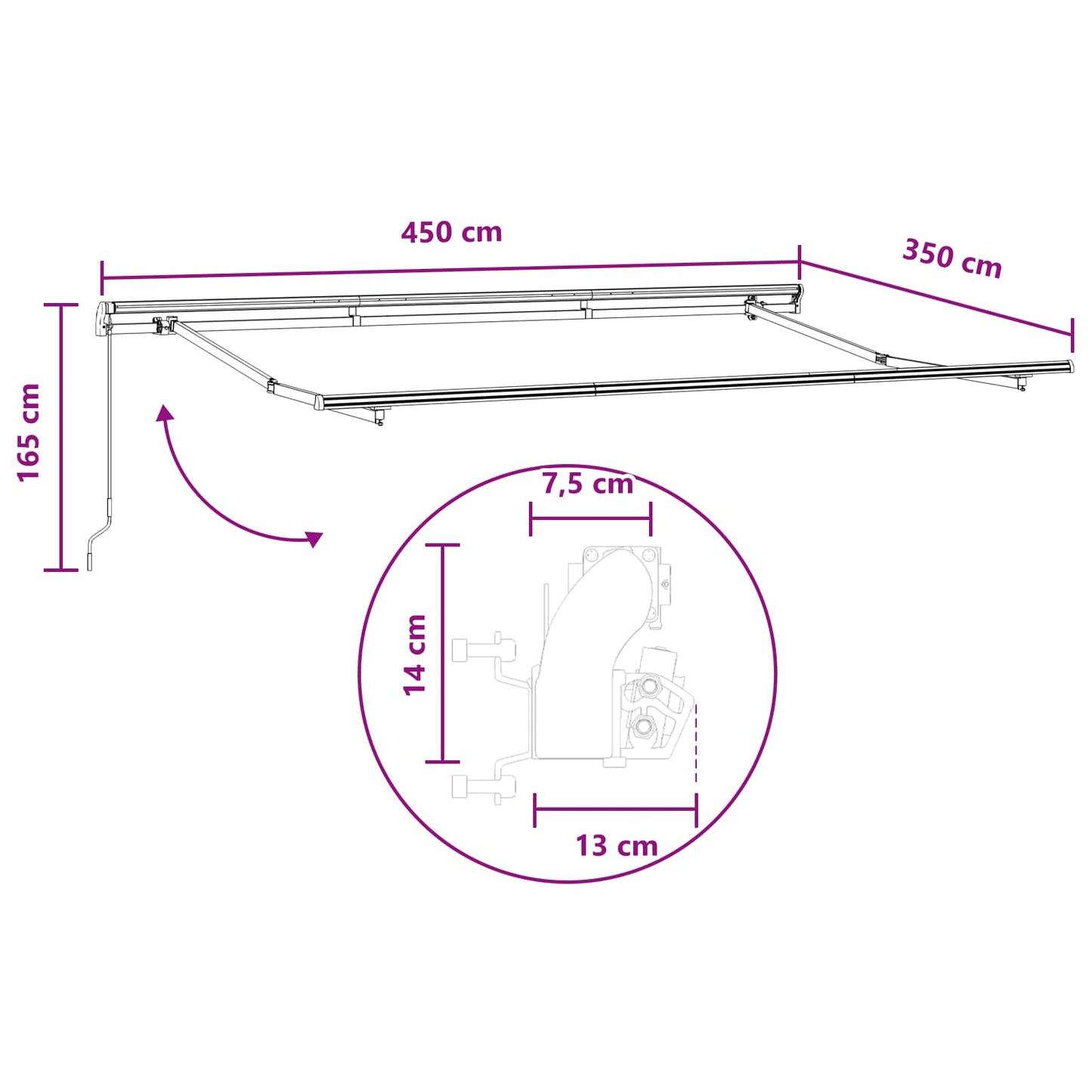 Udtrækkelig markise Lys Grå og Hvid 450 × 350 cm
