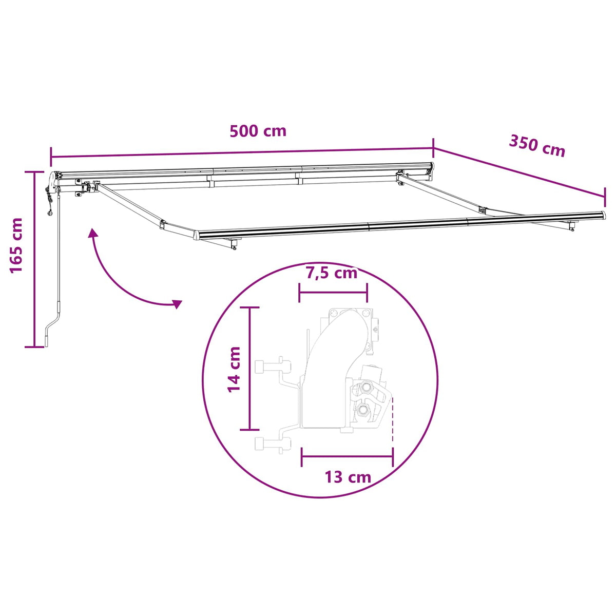 Udtrækkelig markise Lys Grå og Hvid 500 × 350 cm