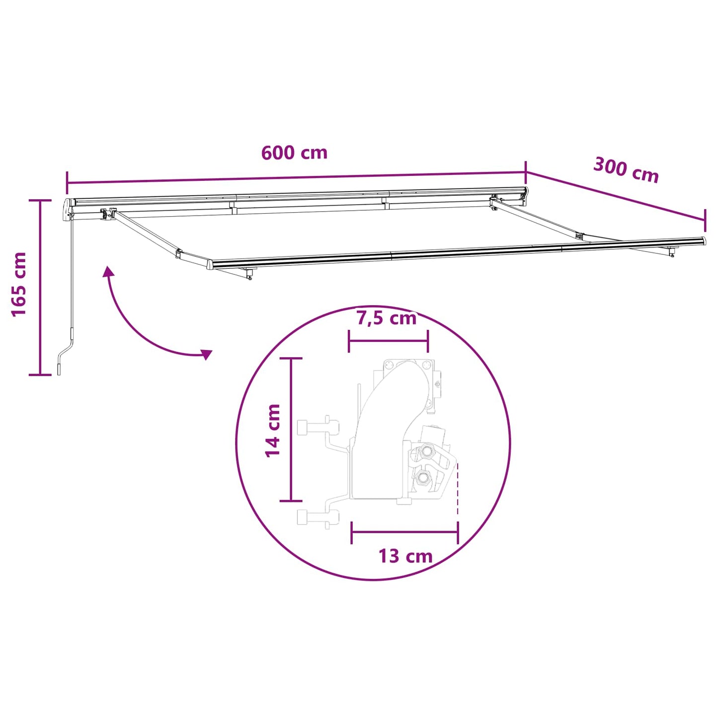 Udtrækkelig markise Lys Grå og Hvid 600 cm