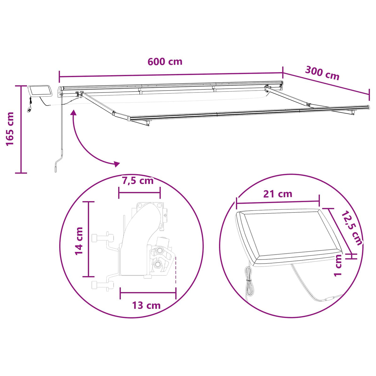 Udtrækkelig markise Lys Grå og Hvid 600 × 300 cm