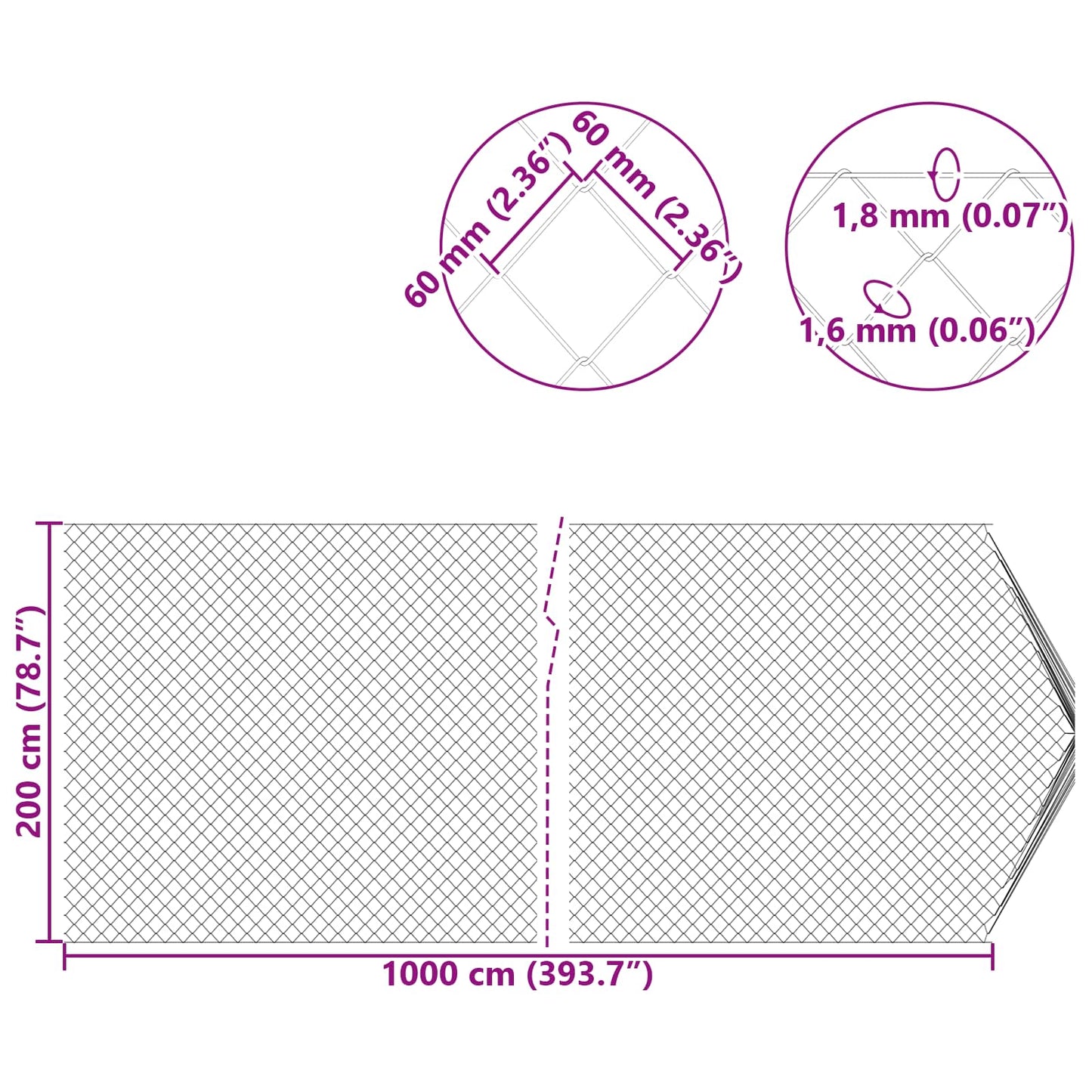 Maschendrahtzaun 2 x 10 m Glas Galvaniseret