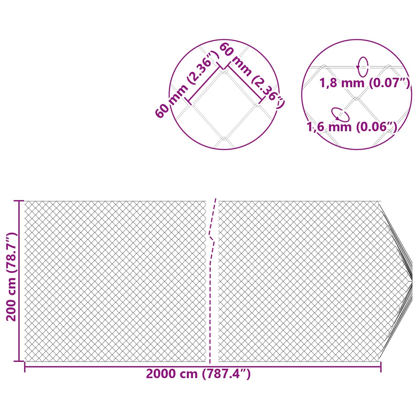 Maschendrahtzaun 2 x 20 m Glas Galvaniseret