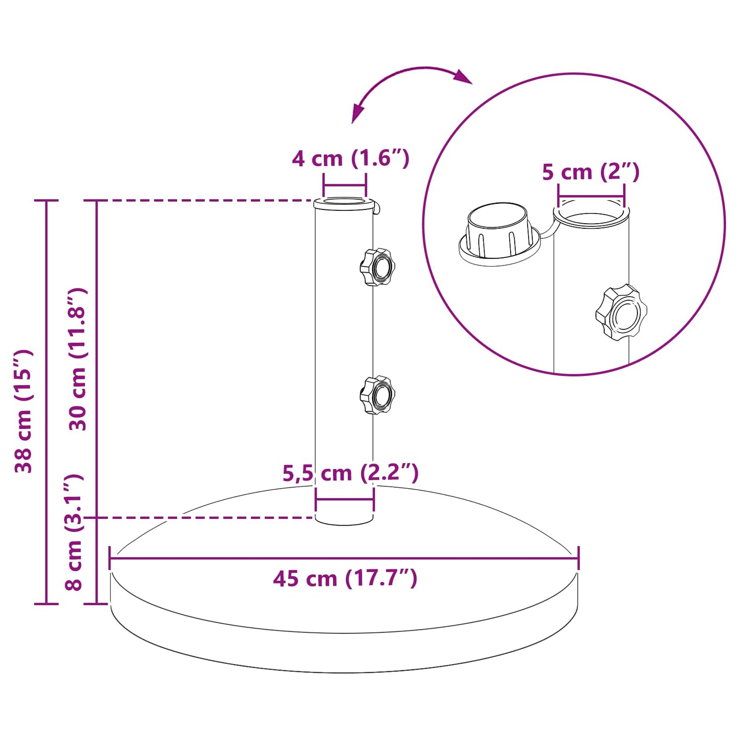 Parasolfod til 40-50 mm pole 26.75 kg Sort for 40-50 mm Pole