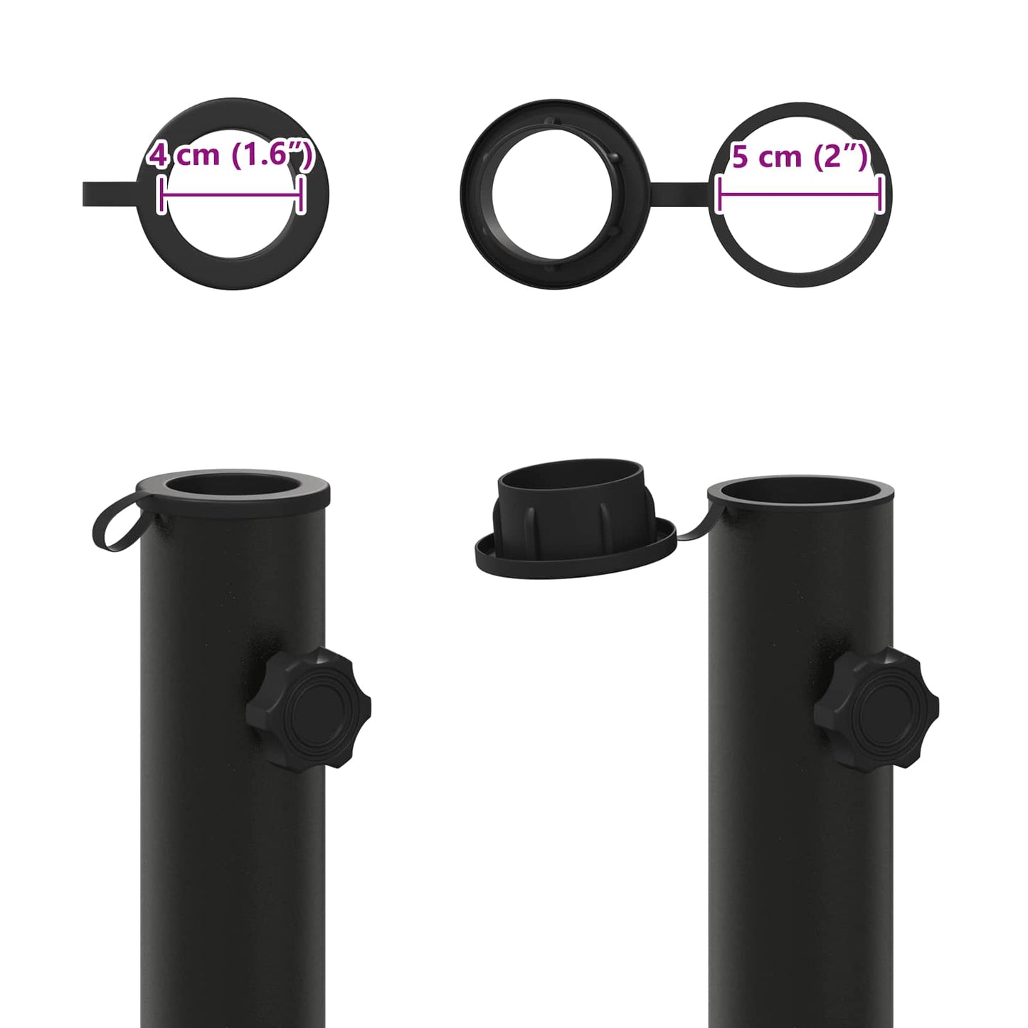 Parasolfodrør 0.6 kg Sort Jern for 40-50 mm Pole