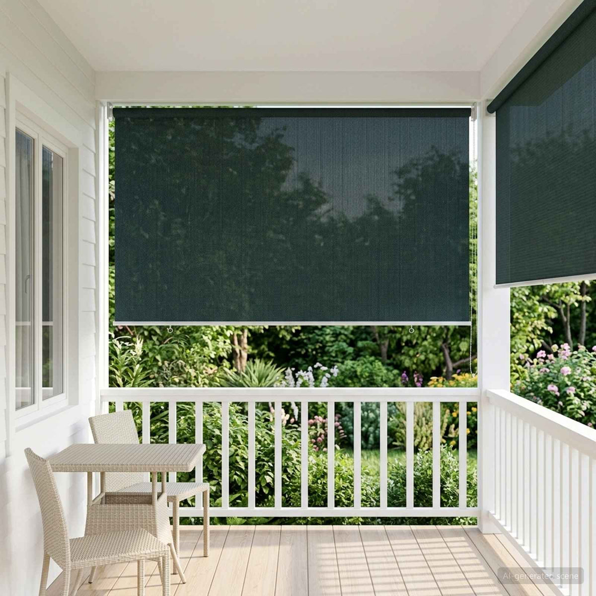 Udendørs rulleskærm 90% UV blok Mørkegrøn 300 x 230 cm HDPE