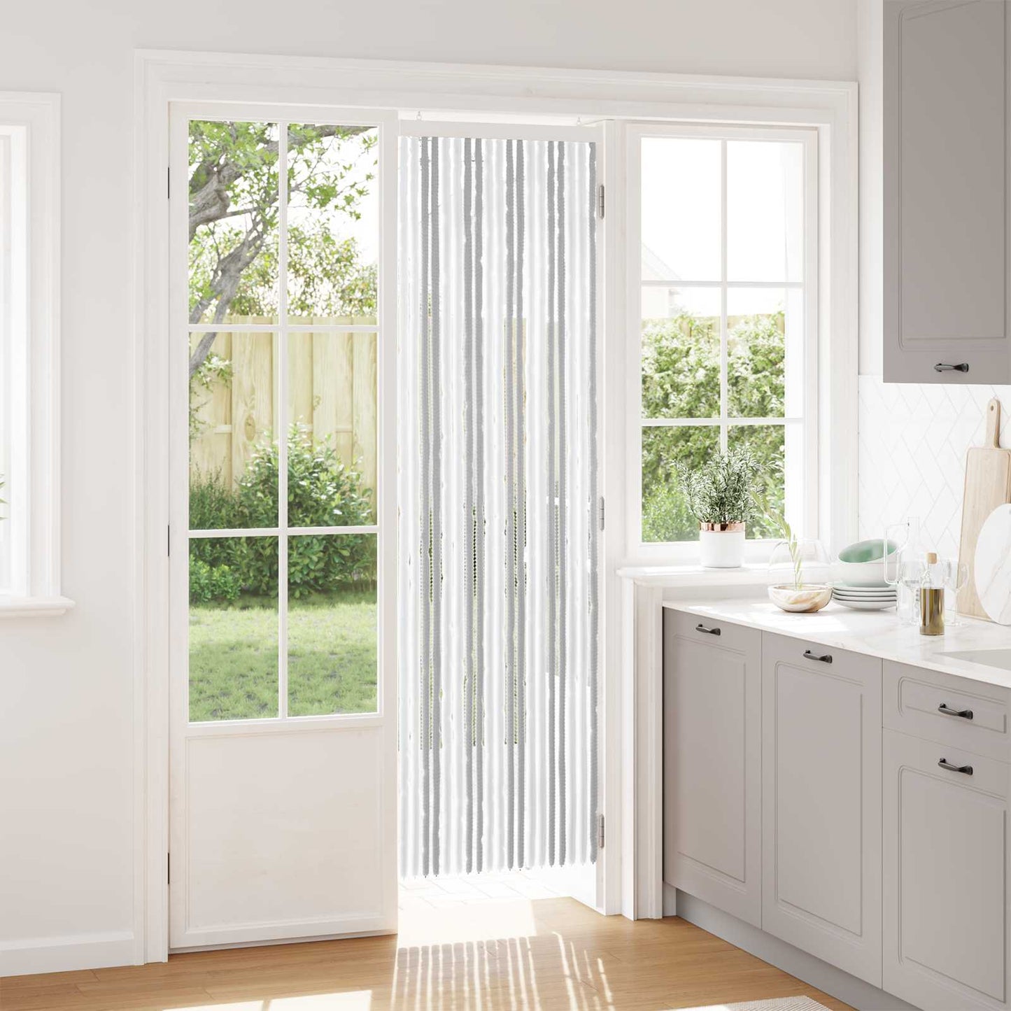 Insektgardin i chenille Lys Grå og Hvid 56 x 200 cm 100% PP
