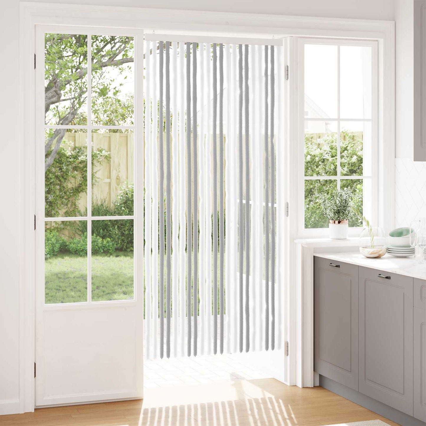 Insektgardin i chenille Lys Grå og Hvid 90 x 200 cm 100% PP
