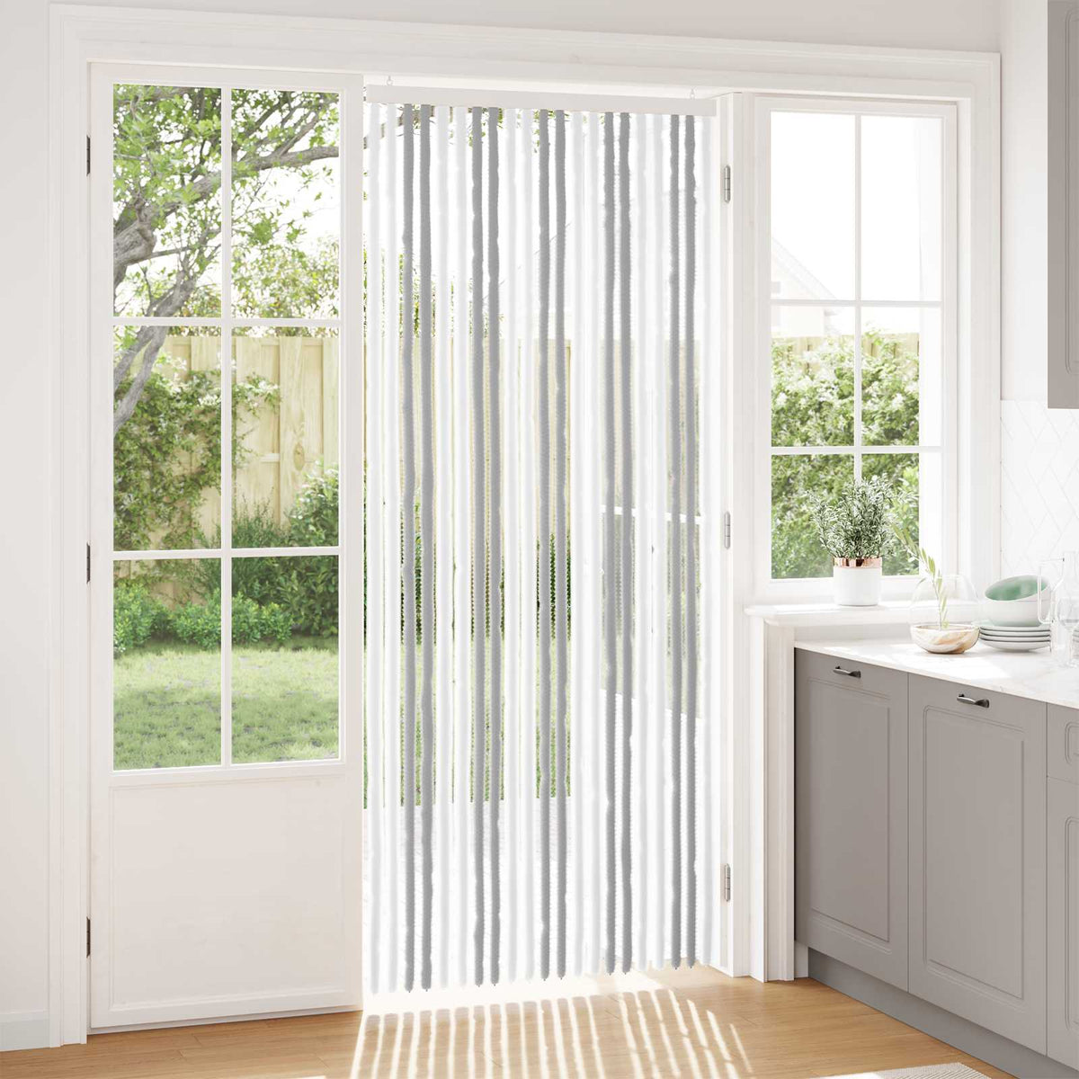 Insektgardin i chenille Lys Grå og Hvid 90 x 220 cm 100% PP