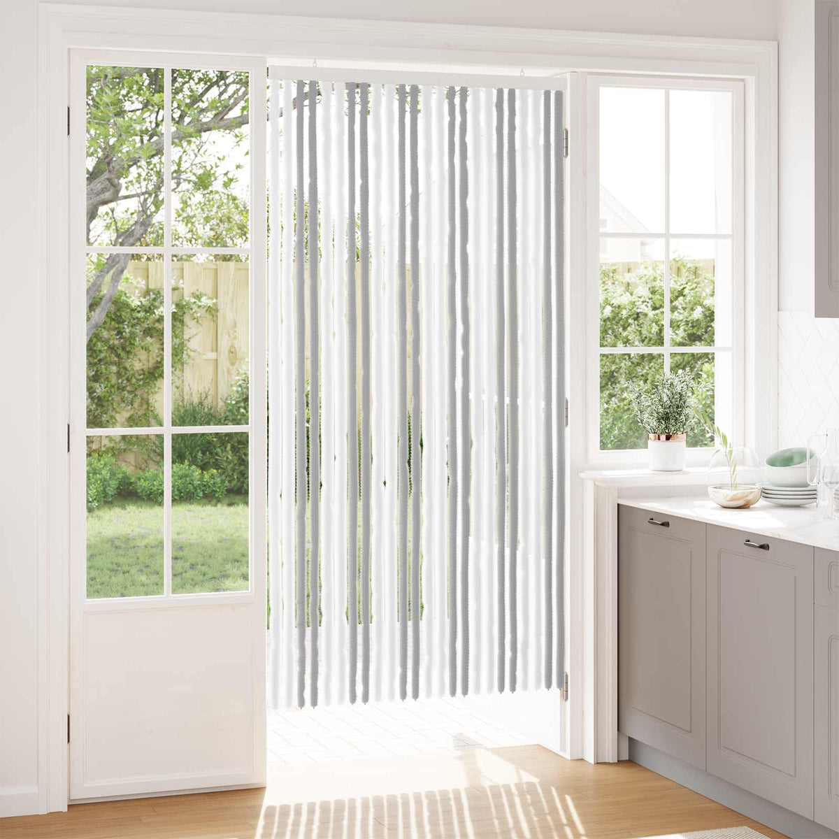 Insektgardin i chenille Lys Grå og Hvid 100 x 200 cm 100% PP