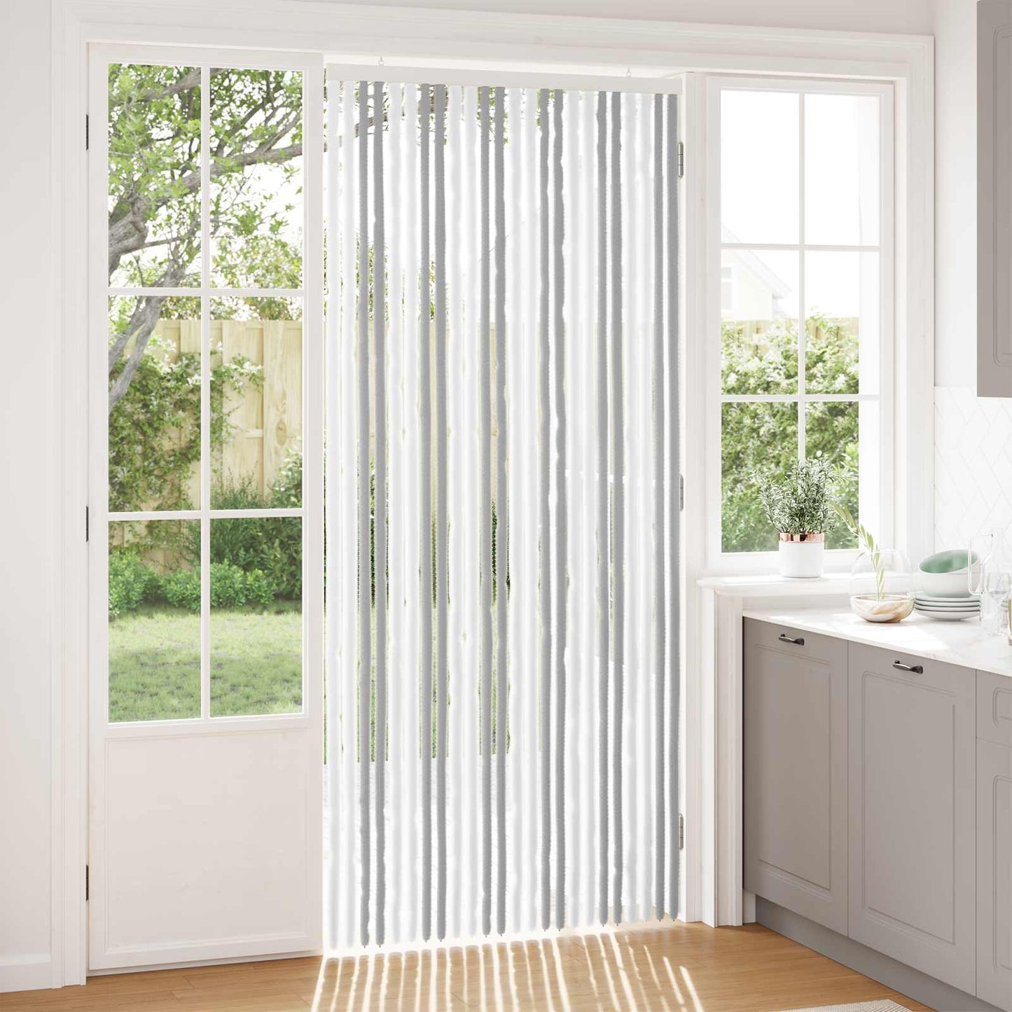 Insektgardin i chenille Lys Grå og Hvid 100 x 230 cm 100% PP