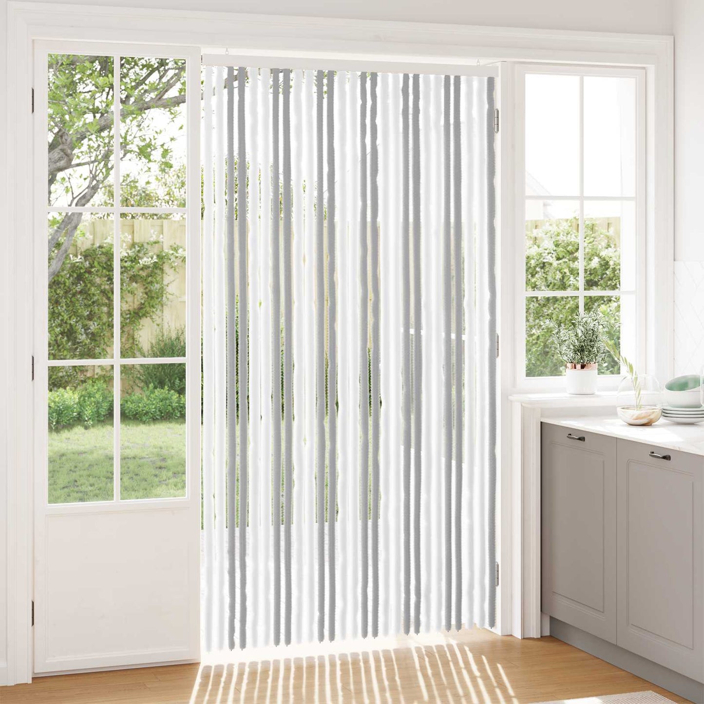 Insektgardin i chenille Lys Grå og Hvid 118 x 220 cm 100% PP