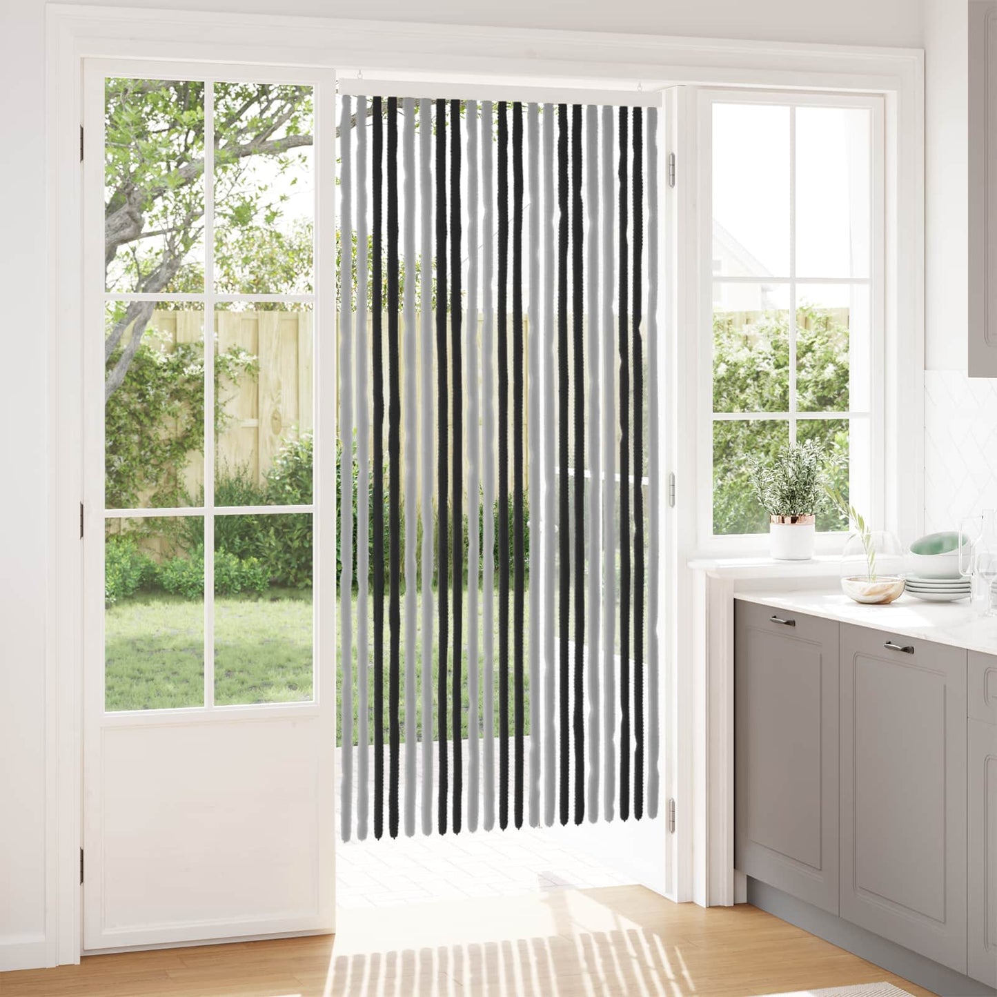 Insektgardin i chenille Grå og sort 90 x 200 cm 100% PP