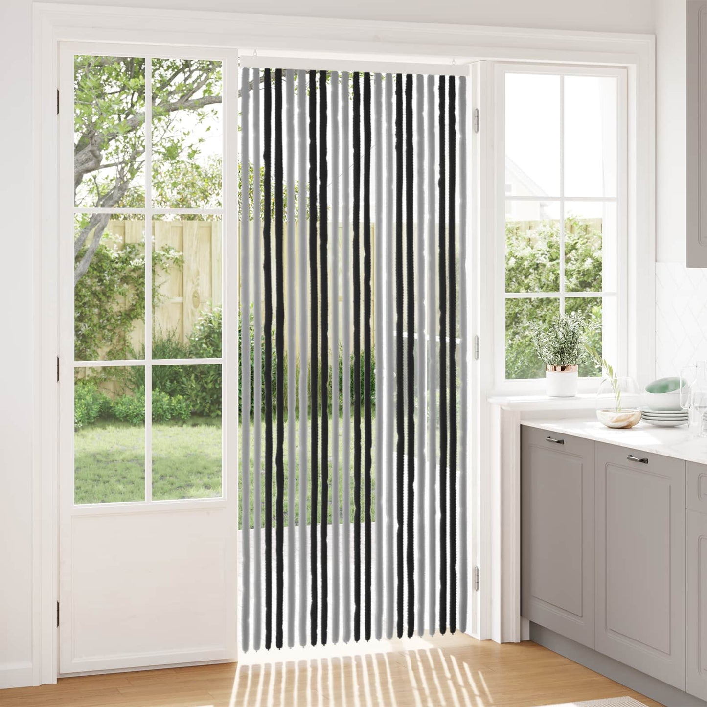 Insektgardin i chenille Grå og sort 90 x 220 cm 100% PP