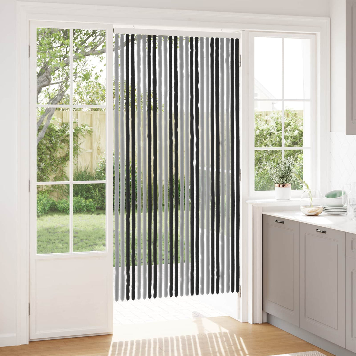 Insektgardin i chenille Grå og sort 100 x 200 cm 100% PP