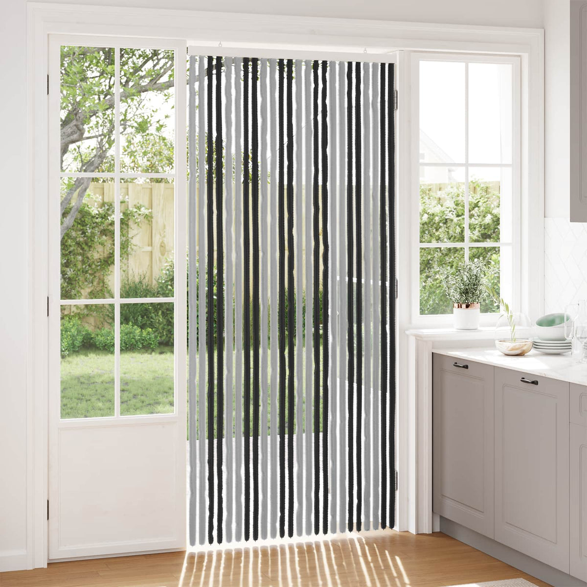 Insektgardin i chenille Grå og sort 100 x 220 cm 100% PP