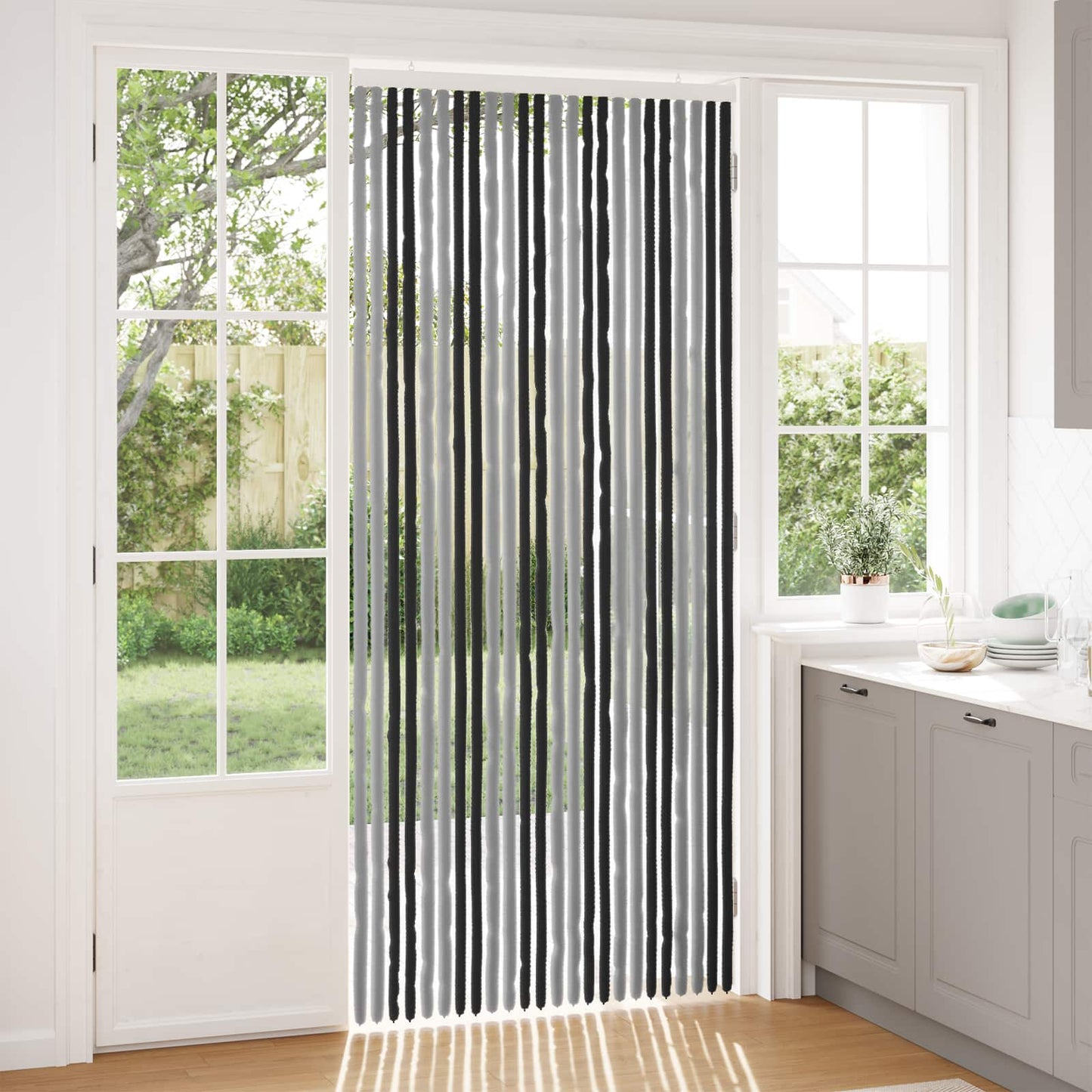 Insektgardin i chenille Grå og sort 100 x 230 cm 100% PP