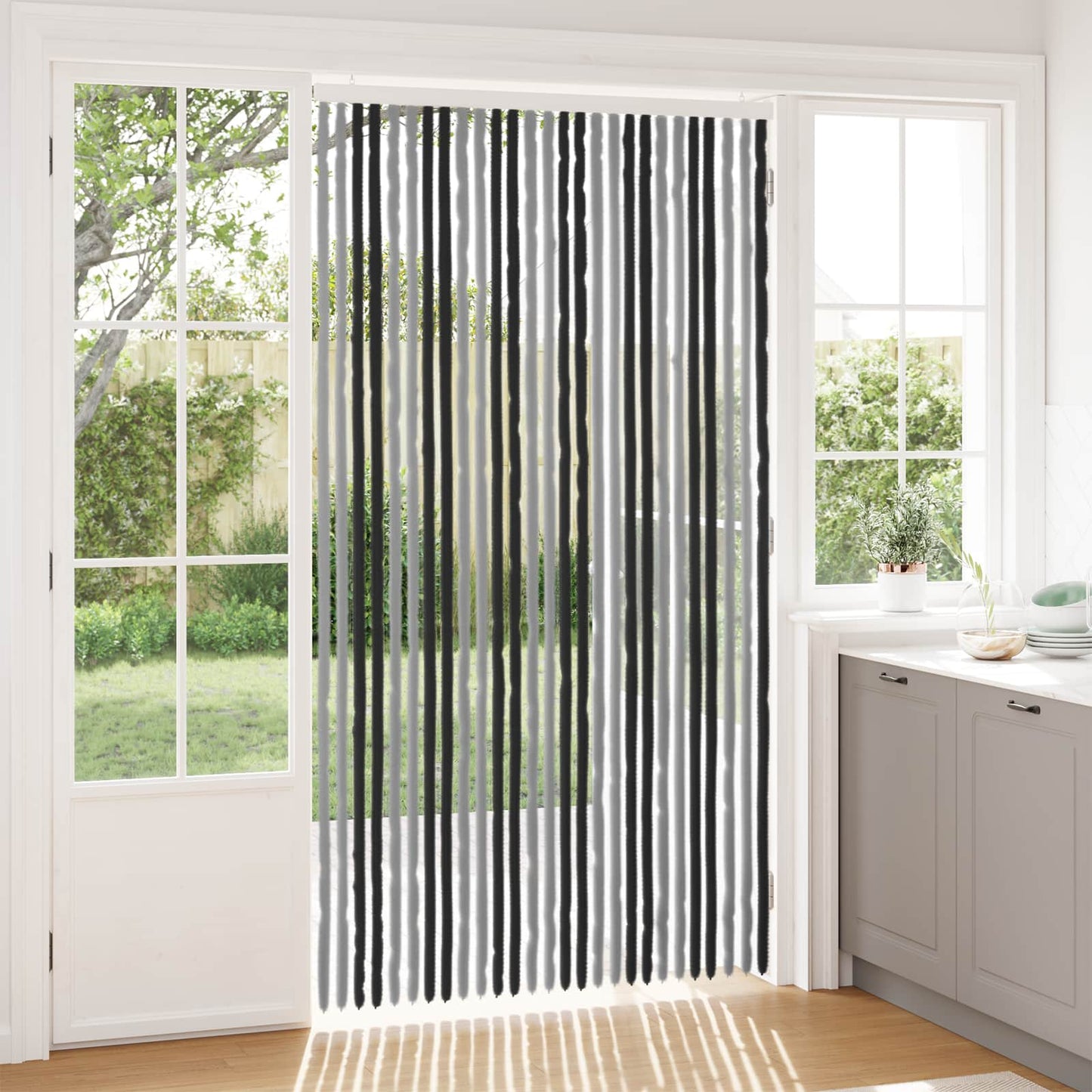 Insektgardin i chenille Grå og sort 118 x 220 cm 100% PP