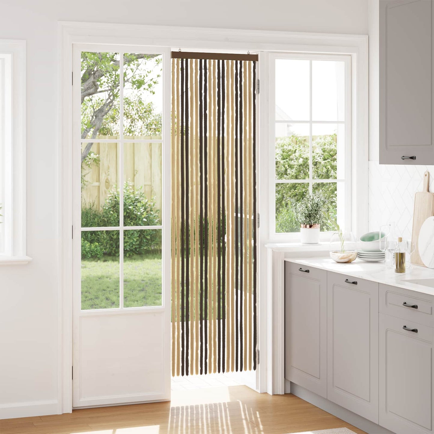 Insektgardin i chenille Mørkebrun og Beige 56 x 200 cm 100% PP
