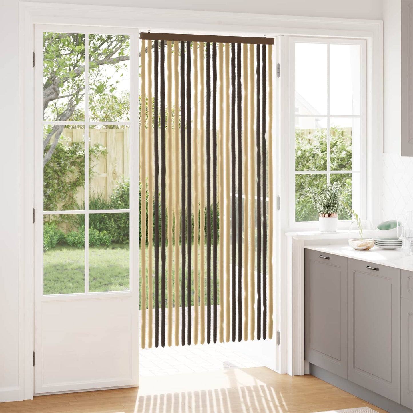 Insektgardin i chenille Mørkebrun og Beige 90 x 200 cm 100% PP